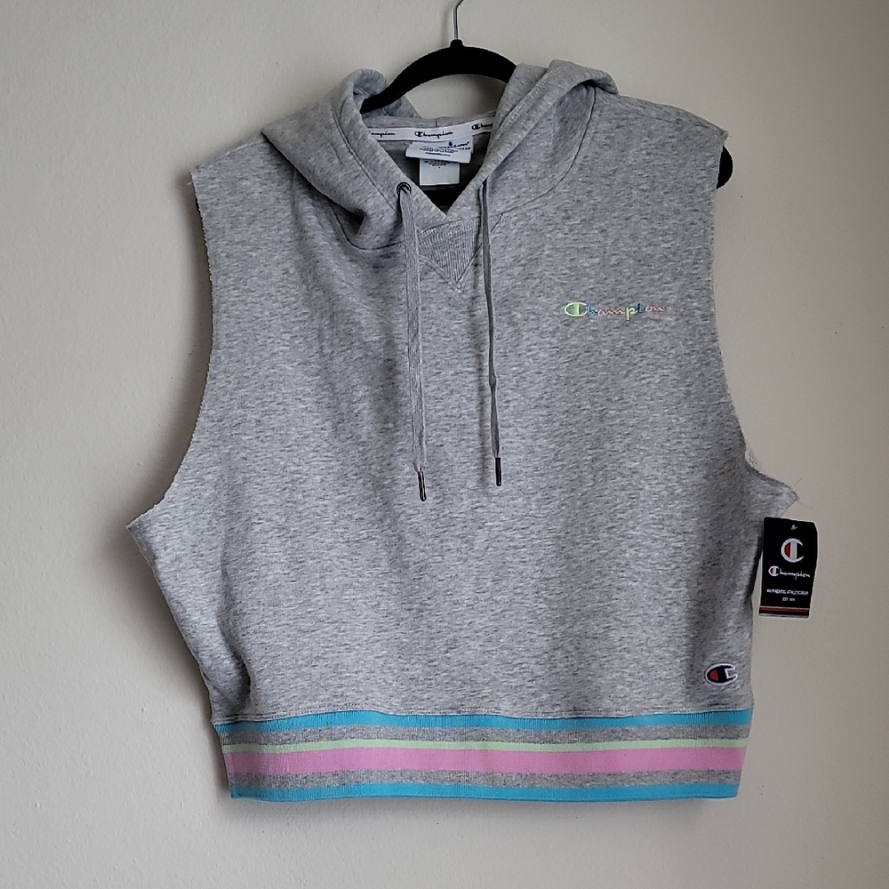 NWT Champion Gray Blue Pink Green Sleeveless Cut Off Sweatshirt XL